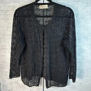 Hand crocheted black cardigan button-down whimsiGoth Goth cottagecore ￼